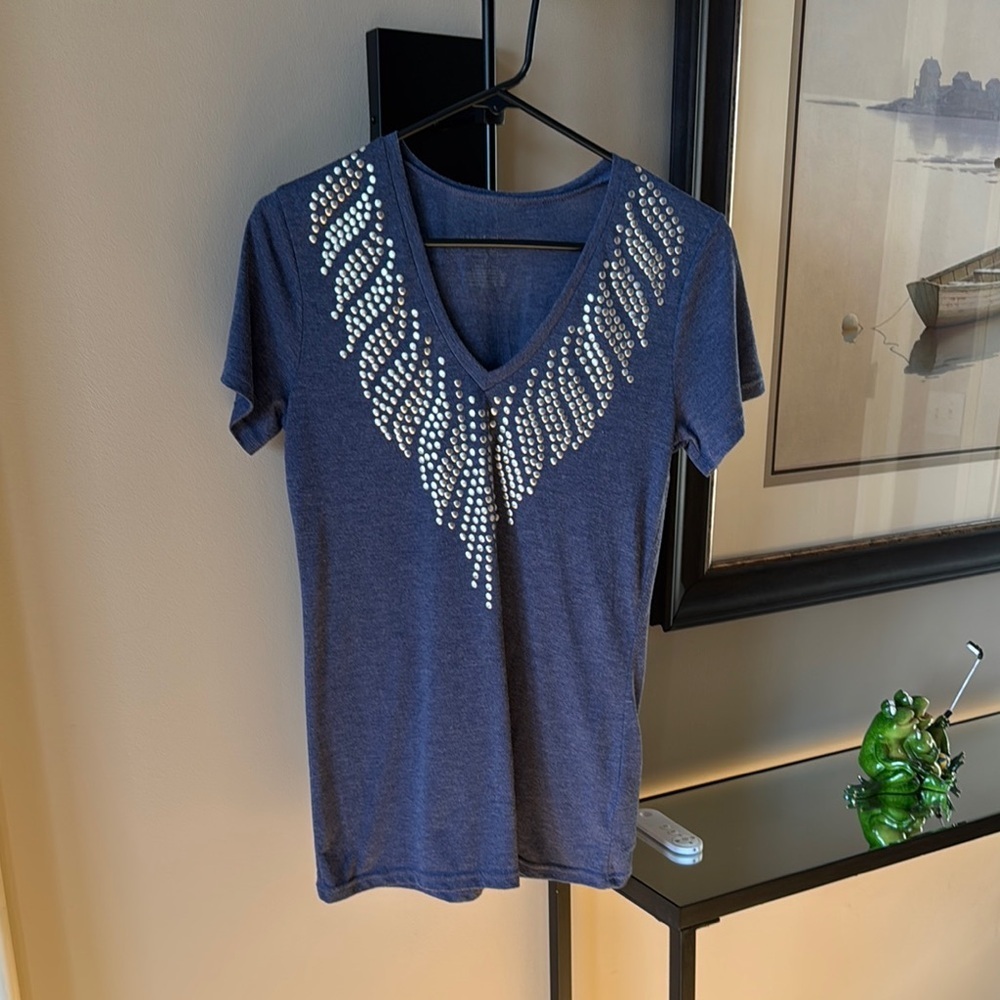 Blue V-Neck Top with Embellishments Energie Large